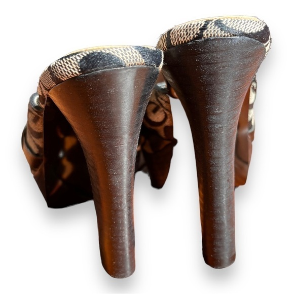 Guess Logo Black/Brown Y2K stacked Platform Heel Slip On Mules w/ buckle accents - Picture 8 of 11